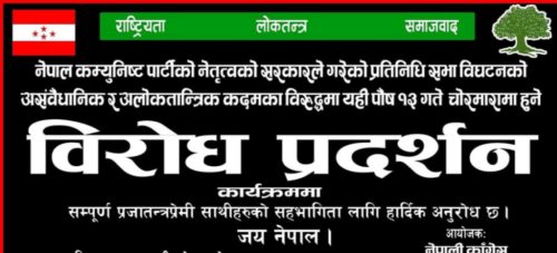 काङ्ग्रेस नवलपुरले भोलि बृहत प्रदर्शन गर्दै : गैंडाकोटमा महामन्त्री कोईरालाले सम्बोधन गर्ने
