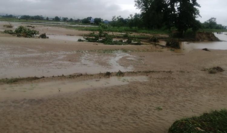 माडीको रौतने खोलाले बाँध फुटाल्दा  २१ घर डुबानमा