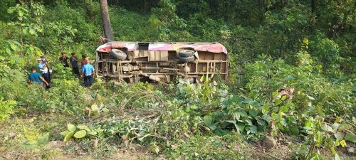 गोरखाबाट लुम्बिनी घुम्न आएको बस फर्किने क्रममा दाउन्नेमा दुर्घटना : ३० जना घाईते