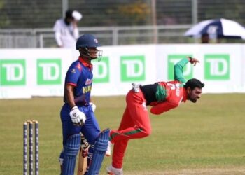 पौडेल र झाको अर्धशतकको मद्दतले नेपालद्वारा २ सय २१ रनको लक्ष्य प्रस्तुत