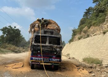 दाउन्ने जंगलमा भुस बोकेको ट्रकमा आगजनी